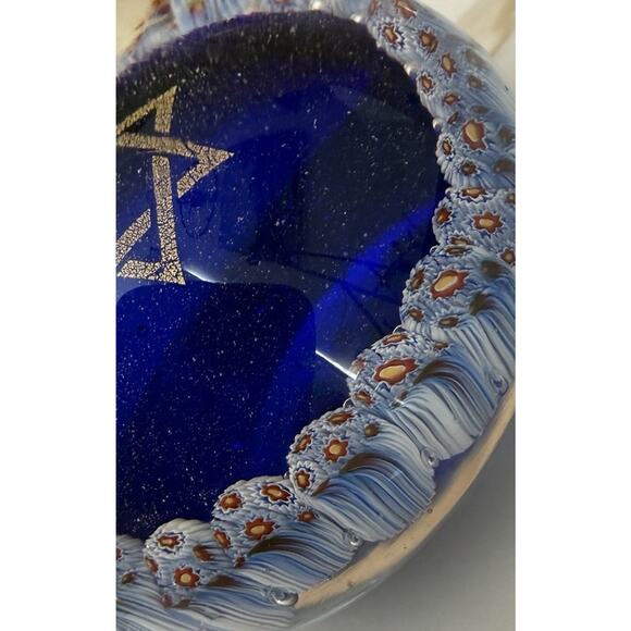 Vintage Judaica Murano Star of David Glass Paperweight millefiori 3” - Picture 3 of 6